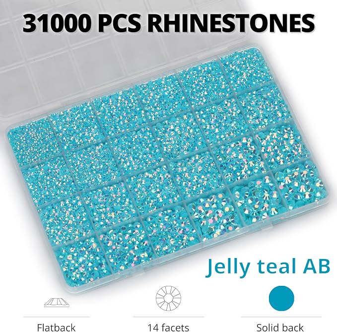 33000Pcs Turquoise Rhinestones for Bedazzling, Mix Sizes 2, 6mm Flatback Gems - Image 3