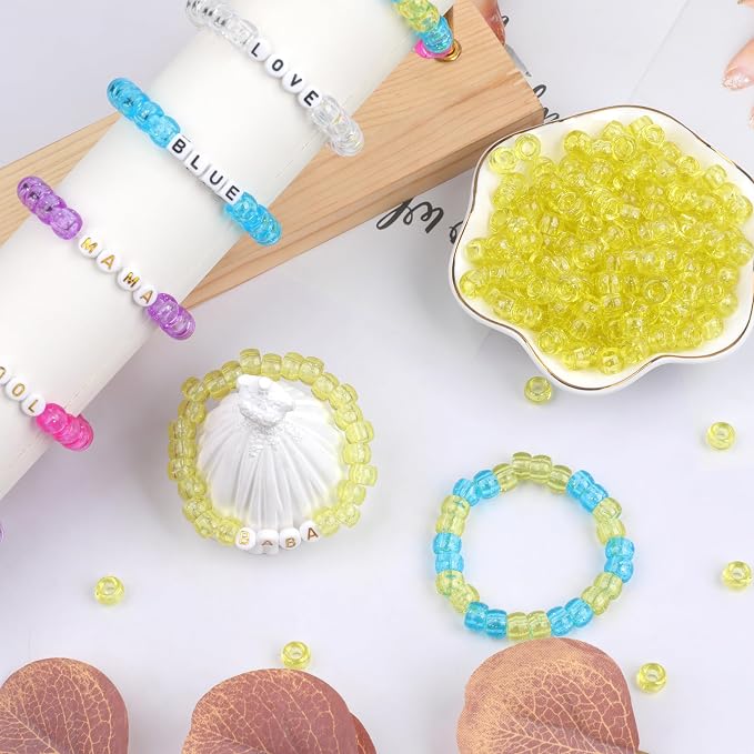 1000Pcs Pony Beads Bracelet 9mm Yellow Glitter Plastic Barrel Pony Beads - Image 3