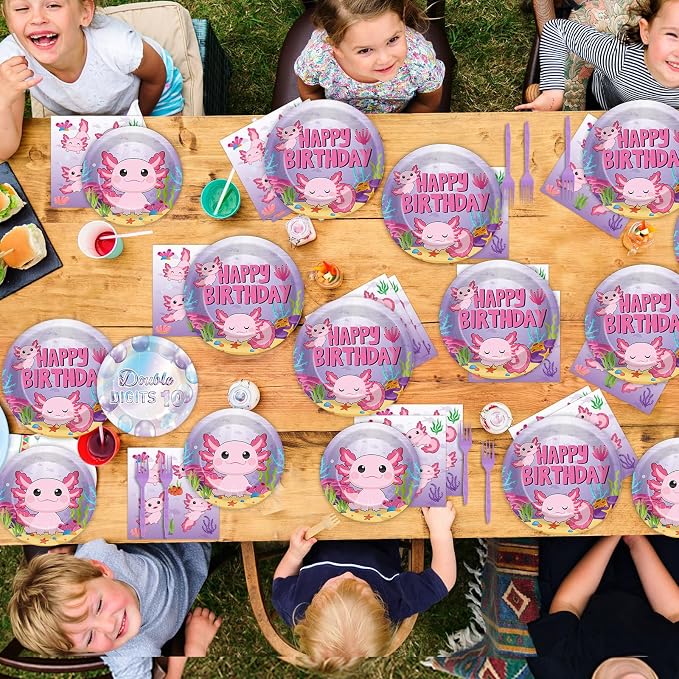 100 Pcs Axolotl Birthday Party Supplies Pink Axolotl Disposable Paper Plates - Image 7