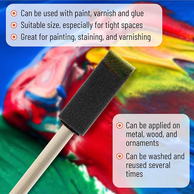 Bates- Foam Paint Brushes, 1 Inch, 200 Pack, Wooden Handle, Sponge Brushes - Image 4