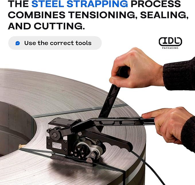 IDL Packaging 3/4" x .020" x 200' Steel Strapping Coil (1700 Lbs Break Strength) in Self-Dispensed Сardboard Box - Portable Strong Banding with Superior Cut-Resistance - Heavy Pallet Strapping