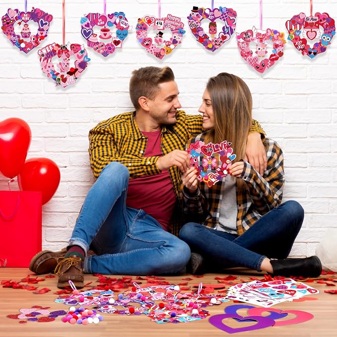 Hollowfly 48 Sets Valentine‘s Day Wreath Craft Kits DIY Wreath Hanging - Image 5