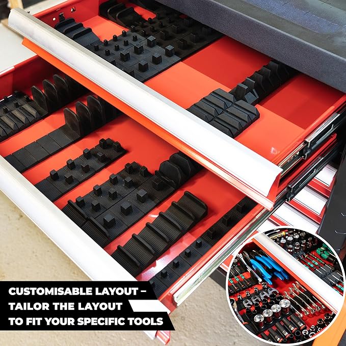 StealthMounts Drawer Hive ¼ Socket Holder – 10 Pack | Modular Drawer Tool Organiser | Injection-Moulded TPE | Made in The UK