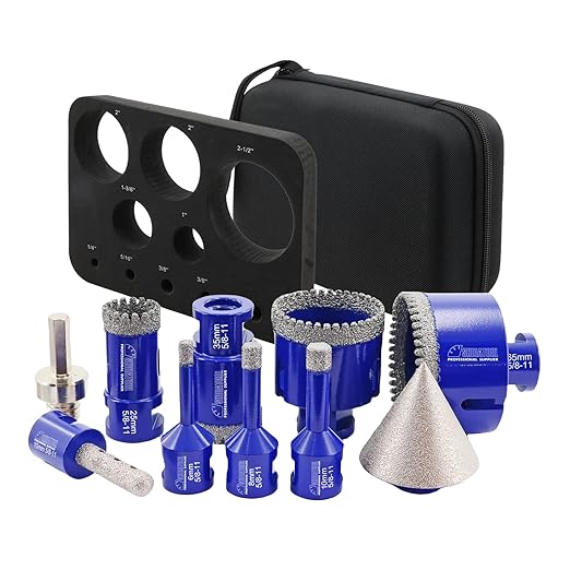 SHDIATOOL Diamond Drill Core Bits Kit Hole Saw Sets Diamond Drill Mould Guide for Drilling Porcelain Tile Marble Ceramic Granite with Hollow EVA Guide Jig 10pcs(6/8/10/35/50/65/10/25mm/2inch/HEX)