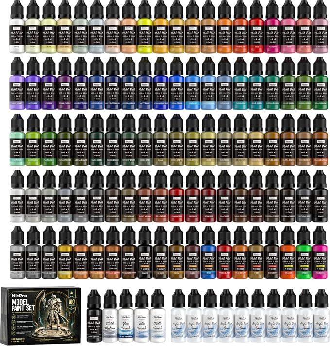 Nicpro 100 Colors Acrylic Model Paint Set 20ml Ready to Use Modeling Paints | by Nicpro