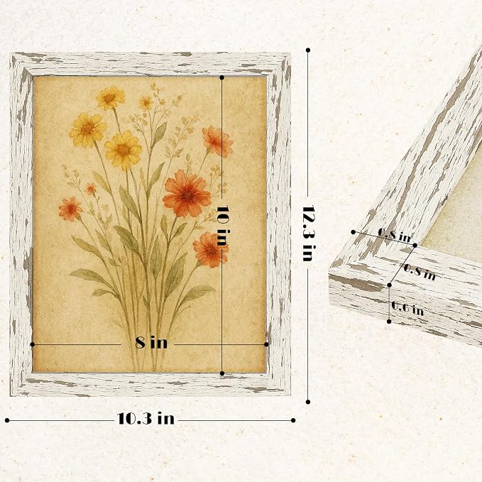 puthiac 8x10 Rustic Farmhouse Picture Frame, Distressed White, 1 Pack | - Image 5