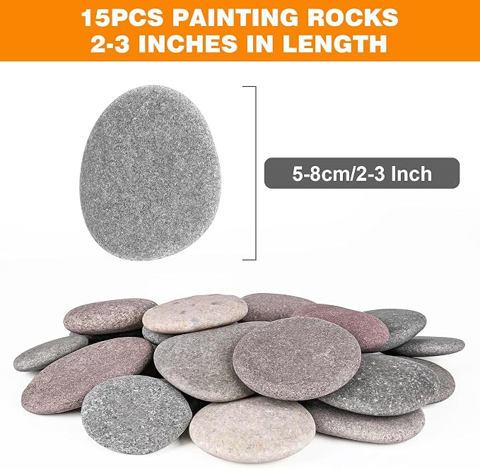 River Rocks for Painting 15 Pcs Large 2-3 Inch Flat Smooth Painting Stones - Image 2