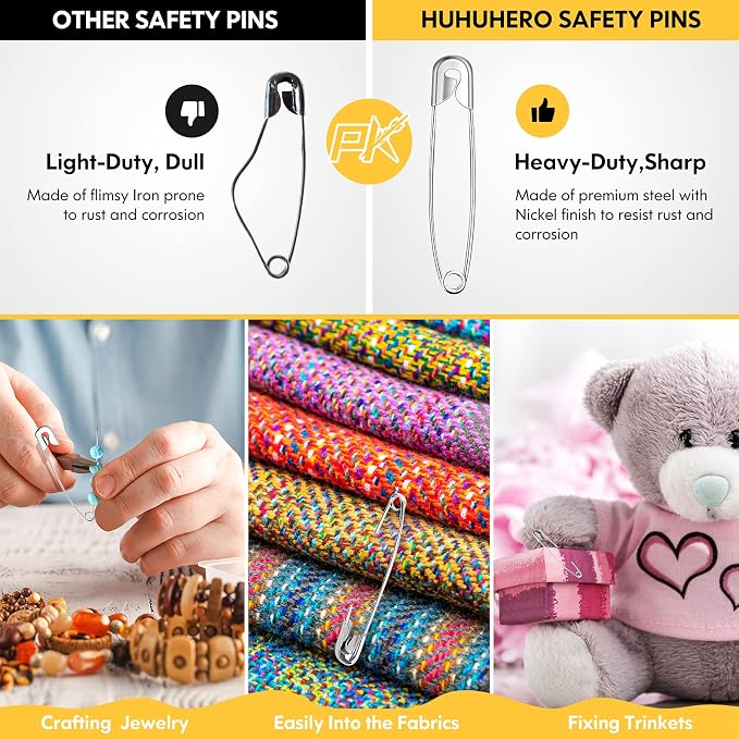 Huhuhero 160Pcs Safety Pins, Large & Small Safety Pins - Image 5