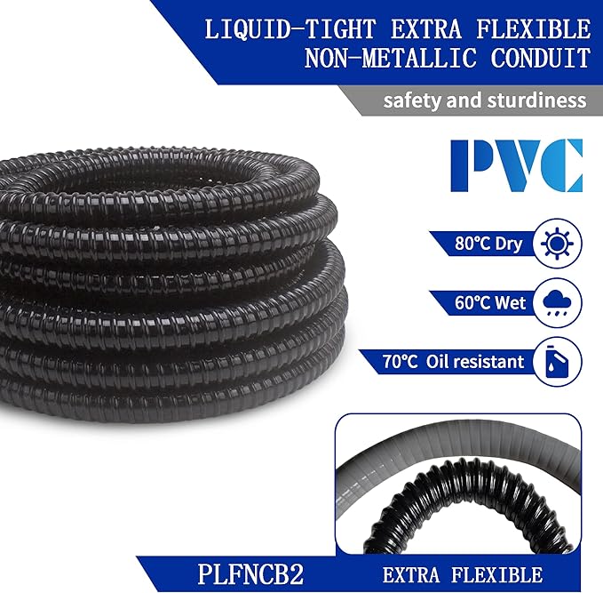 (1/2" Dia * 25 Feet) Yariwiz Black Special Extra Flexible Electrical Conduit Liquid Tight PVC Conduit Kit with 3 PCS Coupling, 3 PCS Elbow and 7 PCS Strap, Sealtight Seal Flex Liquidtight Wire