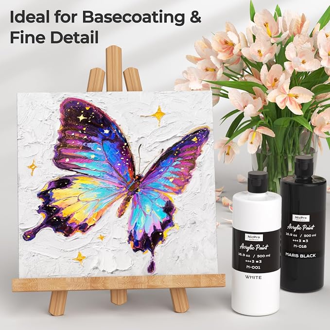 Nicpro White & Black Large Acrylic Paint, Rich Pigments, Non Toxic Craft Paint - Image 5