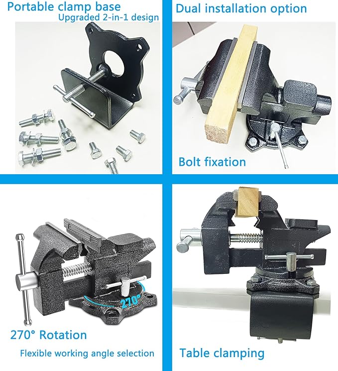 MYTEC 2-In-1 Work Bench Vise, Upgraded Multi-Purpose Table Vice, Universal Rotate 270°Work Clamp-On Vise, 4.5" black