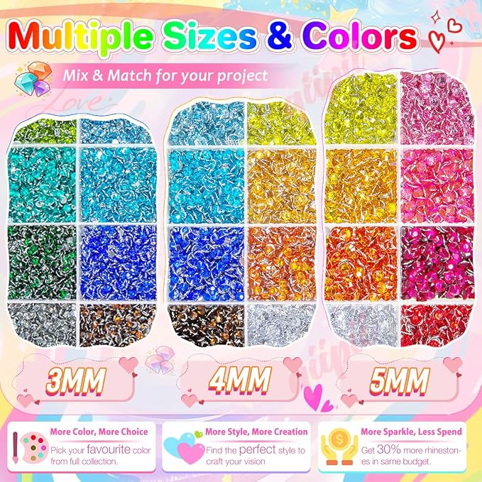 qiipii 3 Boxes 24 Color 3mm 4mm 5mm Crystal Resin Rhinestones - Image 3
