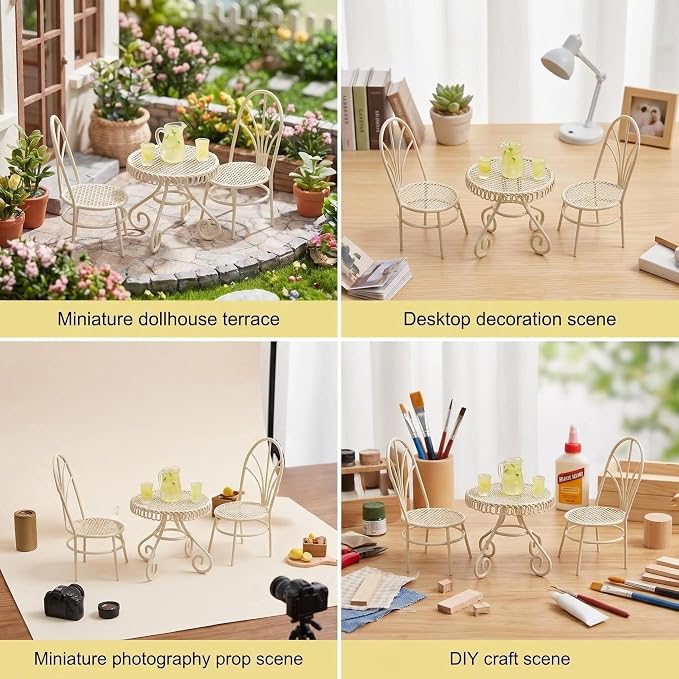 6 PCS Dollhouse Miniature Bistro Table & Chairs Set - Image 3