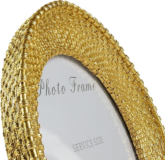 Cuspin 4x4 Round Gold Picture Frame, Vintage Woven Circle Photo Frame - Image 5