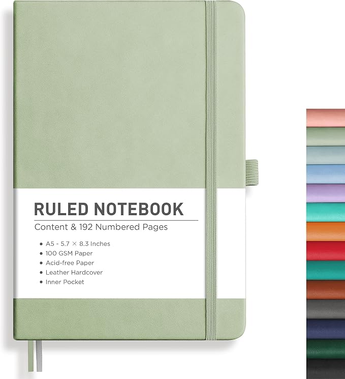 RETTACY Lined Journal Notebook, 192 Numbered Pages, A5 Size | Leather Hardcover by RETTACY