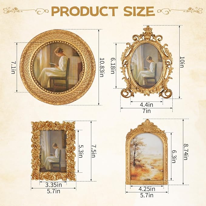 4 Pcs Gold Vintage Picture Frames - Image 2