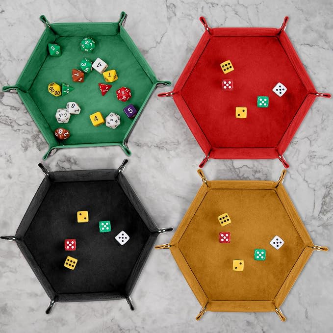 SIQUK 6 Pieces Dice Tray Hexagon Dice Rolling Holder Folding PU Leather Dice - Image 6