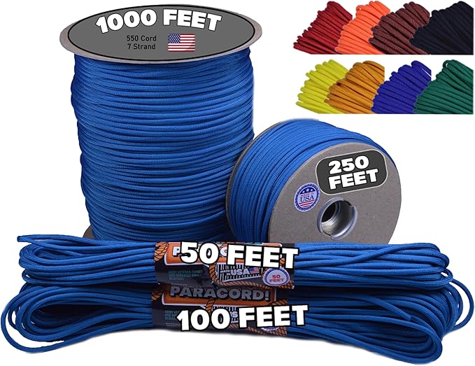 BORED? PARACORD! 550 lb Paracord - Ideal for Crafting, Camping, DIY Projects, Active & Military Outdoors - Strong Survival Rope - Tactical Parachute Cord Type III - Caribbean Blue 1000 Feet