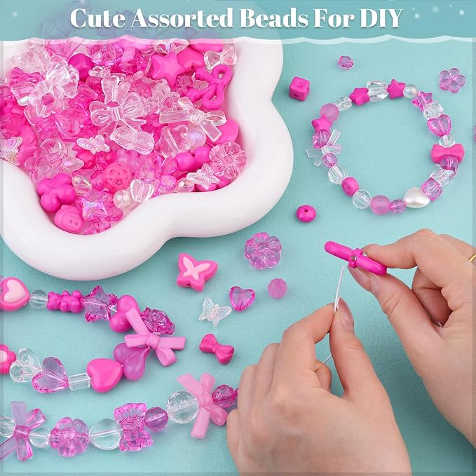 200-260PCS TINKRSTUFF Assorted Rose Pink Acrylic Beads - Image 4