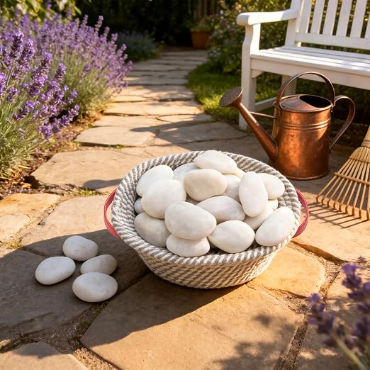 10 lb Natural Polished White Pebbles, 1-2 Inch Decorative White Rocks - Image 3