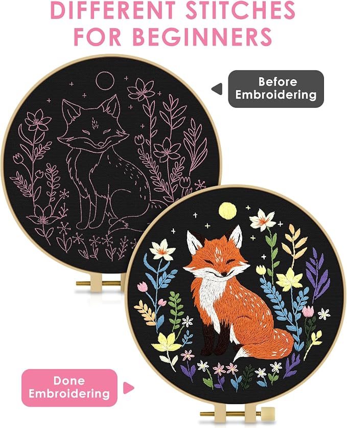 TINDTOP Embroidery Kit for Beginners Adult, Fox Embroidery Kit | Include - Image 3