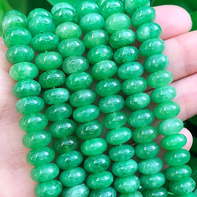 Songxi 5x8mm Natural Green Colored Jade Stone Rondelle Beads, Gemstone - Image 2