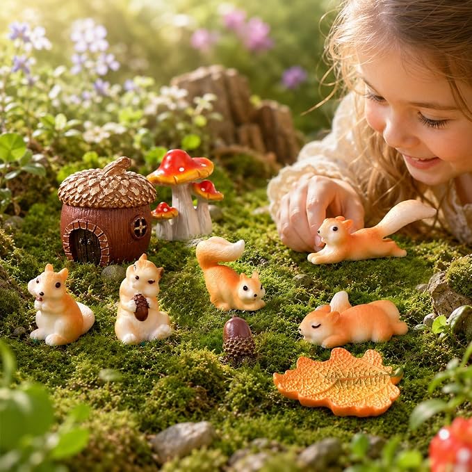 Fairy Garden Accessories, 9 Pieces Squirrel Resin Figures - Image 2