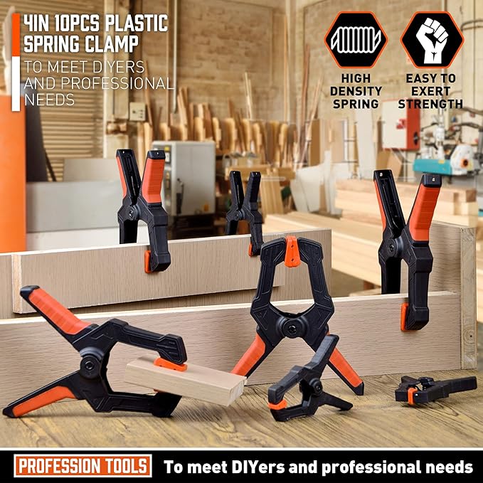 AMARTISAN 10-Pack Spring Clamps 4-inch, Heavy Duty Clips for Crafts, Backdrop Stand, Woodworking, Photography Studios, 2.56 Inch Mouth Opening