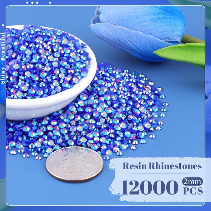 12000PCS 2mm Resin Jelly Rhinestones in Bulk, Bedazzling Flatback Crystals - Image 2