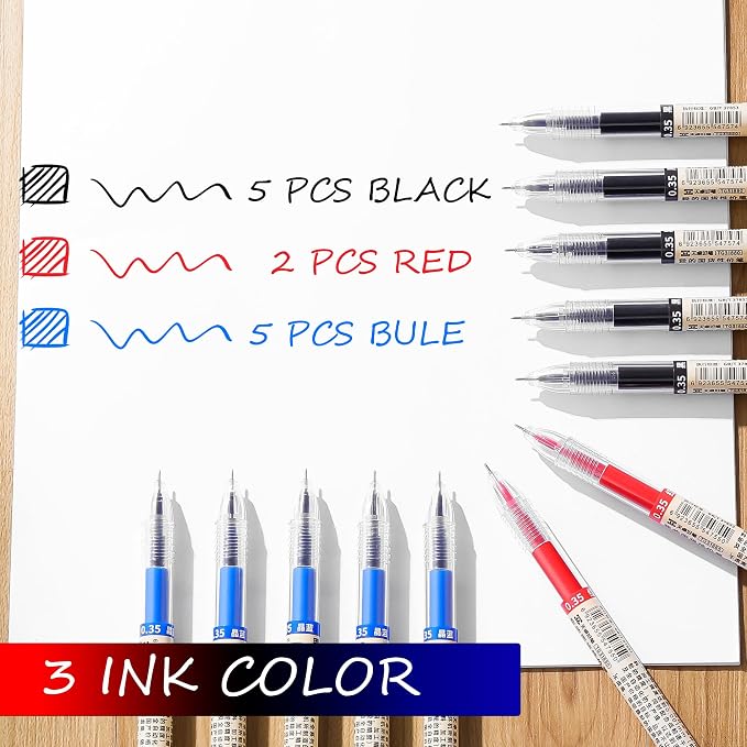 Japanese Style Black Blue & Red Gel Ink Pens, 0.35mm Extra Fine Point, No - Image 5