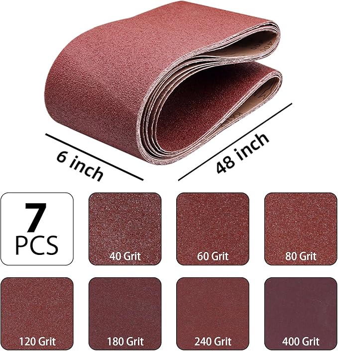 7 Pack 6 x 48 Inch Sanding Belts,6x48 Belt Sander Sanding Belts Aluminum Oxide,40/60/80/120/180/240/400 Grits Sander Belts Assortment for 6x48 Belt Sander