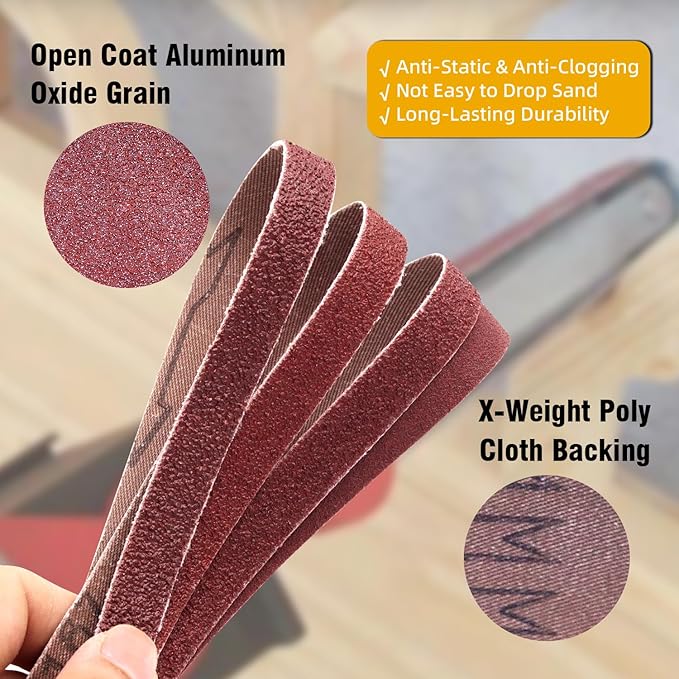 42 Pcs 3/8 x 13 Inch Sanding Belts,3/8x13 Sanding Belts Sandpaper for Air Belt Sander,6 Each of 40/60/80/120/180/240/400 Grits Abrasive File Belts for Wood Sanding and Metal Polishing