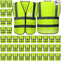 25 Pack Safety Vests Bulk Yellow Reflective High Visibility Vest with Mesh Pocket Zipper, Hi Vis Silver Strip for Men, Neon