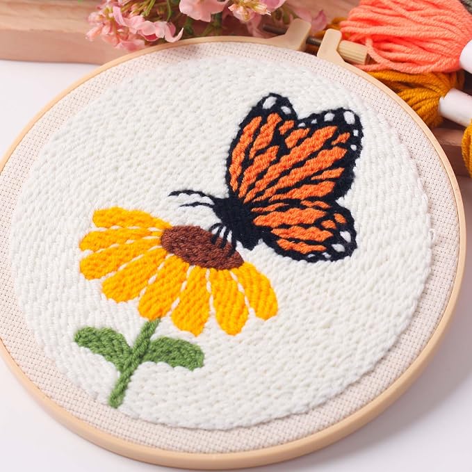3Sets Punch Needle Kit for Adults Beginners, Bee & Butterfly Flowers Embroidery - Image 5