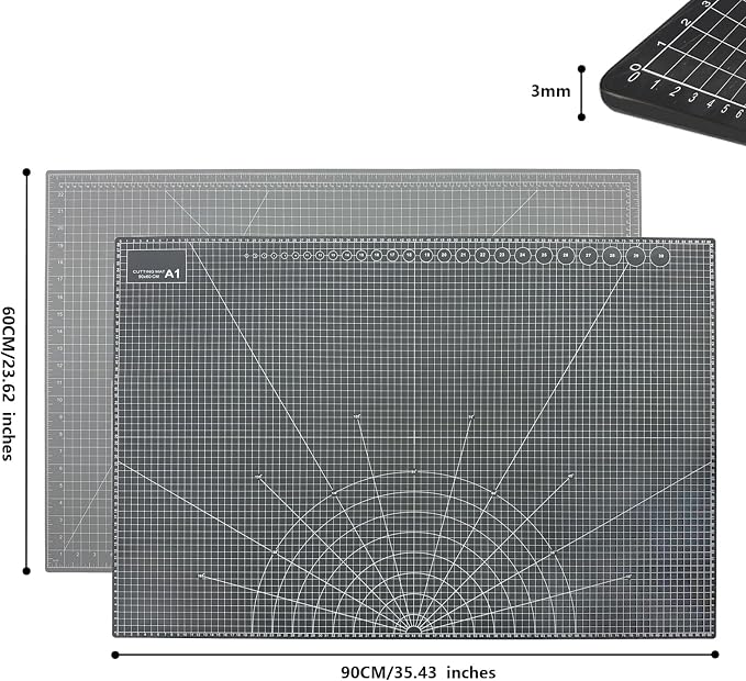 35" x 23" Self Healing PVC Cutting Mat, A1-Black or Gray | Large, Double Sided - Image 3