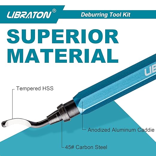 Libraton Deburring Tool with 11 High Speed Steel Blades (BS1010), 360 Degree Rotary Head Deburring Tool for Metal, Resin, Aluminum, Copper, Plastic, 3D Printing, Wood