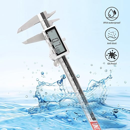 8 Inch/ 200mm IP54 Grade Stainless Steel Digital Caliper & Stainless Steel Rule, Inch/Millimeter/Fraction Conversion, Large LCD Screen