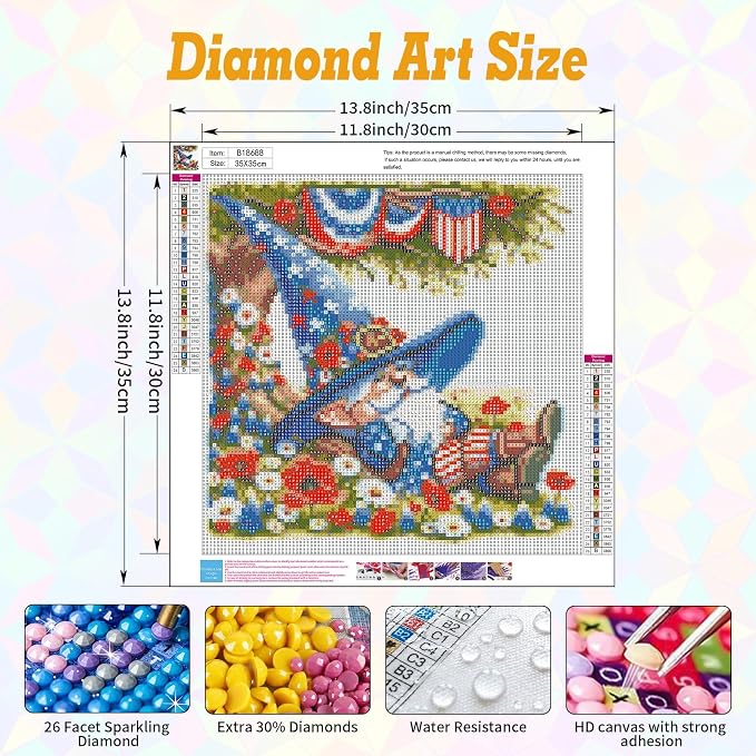 Gnome Diamond Art Kits for Adults Beginners 14x14 in, DIY Craft Gift | American - Image 3