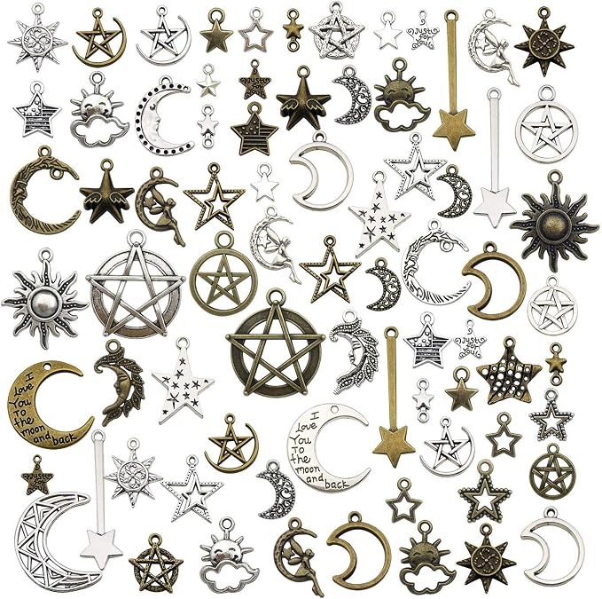 100g Craft Supplies Small Antique Bronze Silver Sun Moon Star Charms Pendants by WOCRAFT