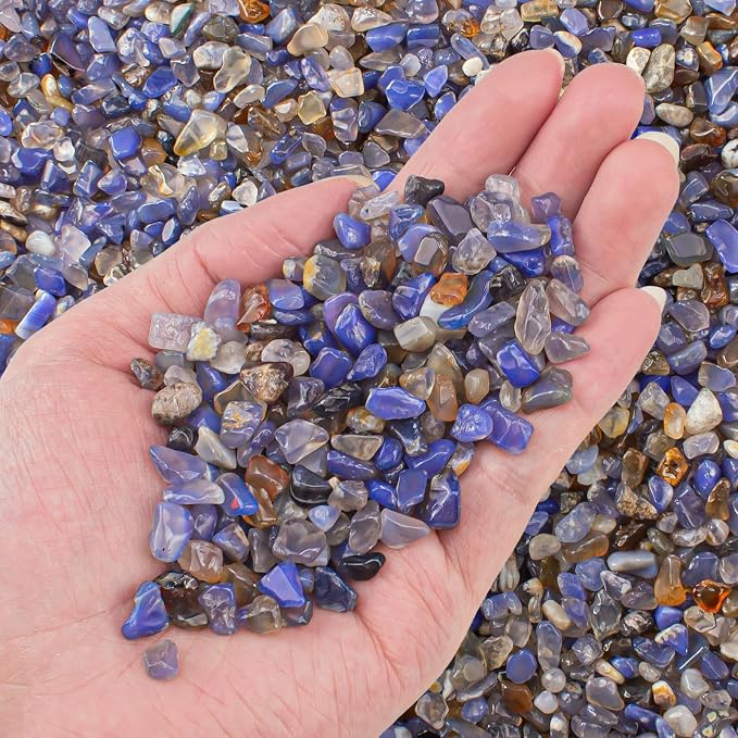 0.5 Lb/230g Blue Agate Crushed Stone Tumbled Chips Bulk, Natural Polished by EZEELAI