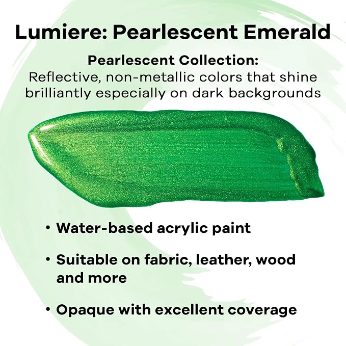 Jacquard Lumiere 8oz Fabric Paint Pearlescent Emerald - Image 2