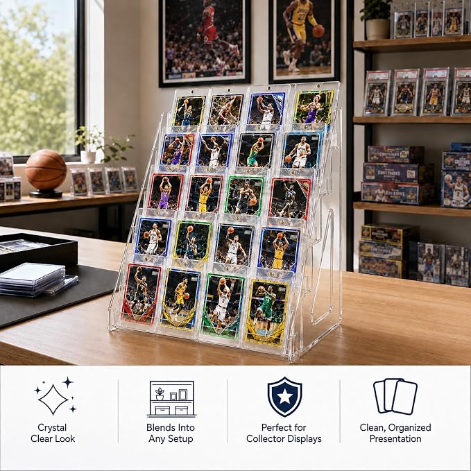 DEEIF 2 Pack Acrylic Trading Card Display Stand, 5-Tier Clear Shelf Holds Up to - Image 4