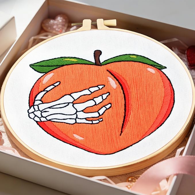 Hand Bone Embroidery Kits for Beginners Adults, Peach Embroidery Starters Kits - Image 2