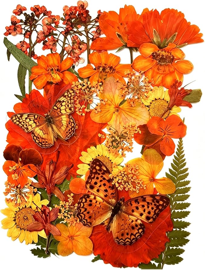 Orange Pressed Flowers, Authentic Natural Flowers, Resin Jewelry Craftsmanship by Unknown