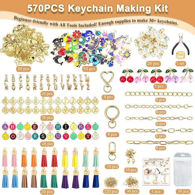 LOIKMIUP 570 Pcs Keychain Making Kit, DIY Charm Making Supplies - Image 2