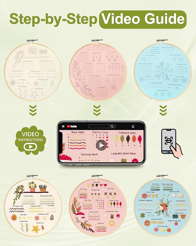 Santune 3 Sets Embroidery Kit for Beginners Adults, Learn Over 30 Different - Image 3