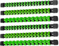 ALOANES 6 PC ABS Socket Organizer, 1/2 inch, 3/8 inch and 1/4 inch Drive Socket Rail Holders, Heavy Duty Socket Racks, Black Rails with Green Clips