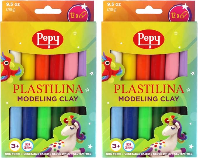 Pepy Plastilina Reusable and Non-Drying Modeling Clay; Set of 24; 2 Each of 12 by Pepy