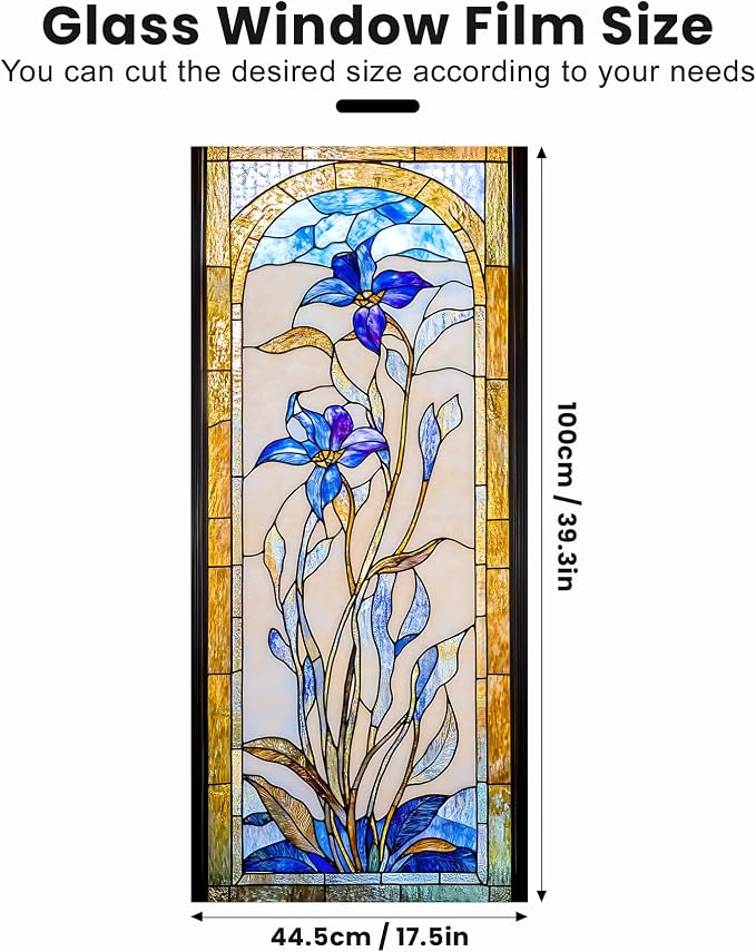 Stained Glass Window Privacy Film: Non-Adhesive Sun and Landscape Mosaic Design - Image 2