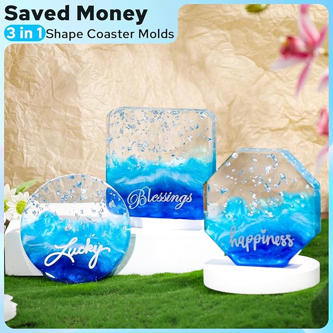 LET'S RESIN Extra Deep Coaster Resin Molds, 6 Cavity Round/Square/Octagon Shape - Image 5